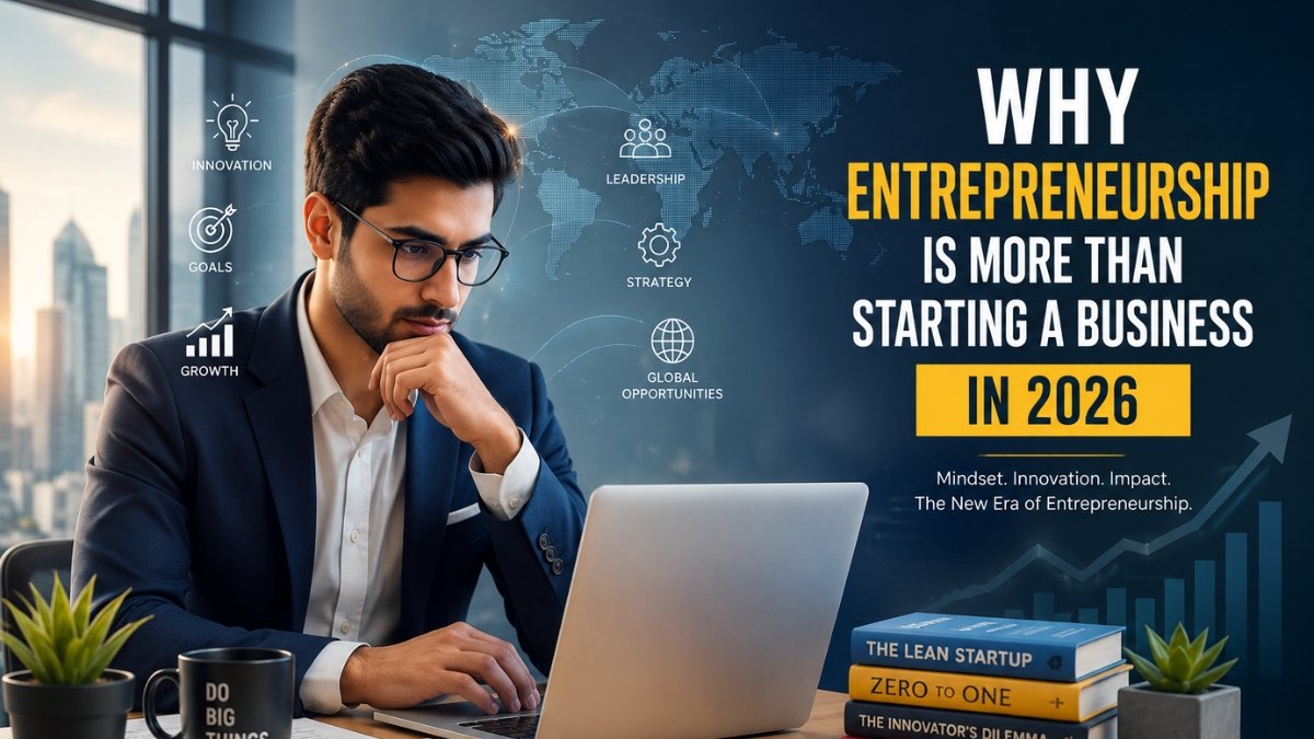 Young entrepreneur working on a digital business strategy in a modern office, representing entrepreneurship, innovation, and business growth in 2026.