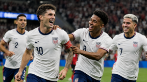 USMNT players celebrating during the 2026 soccer season